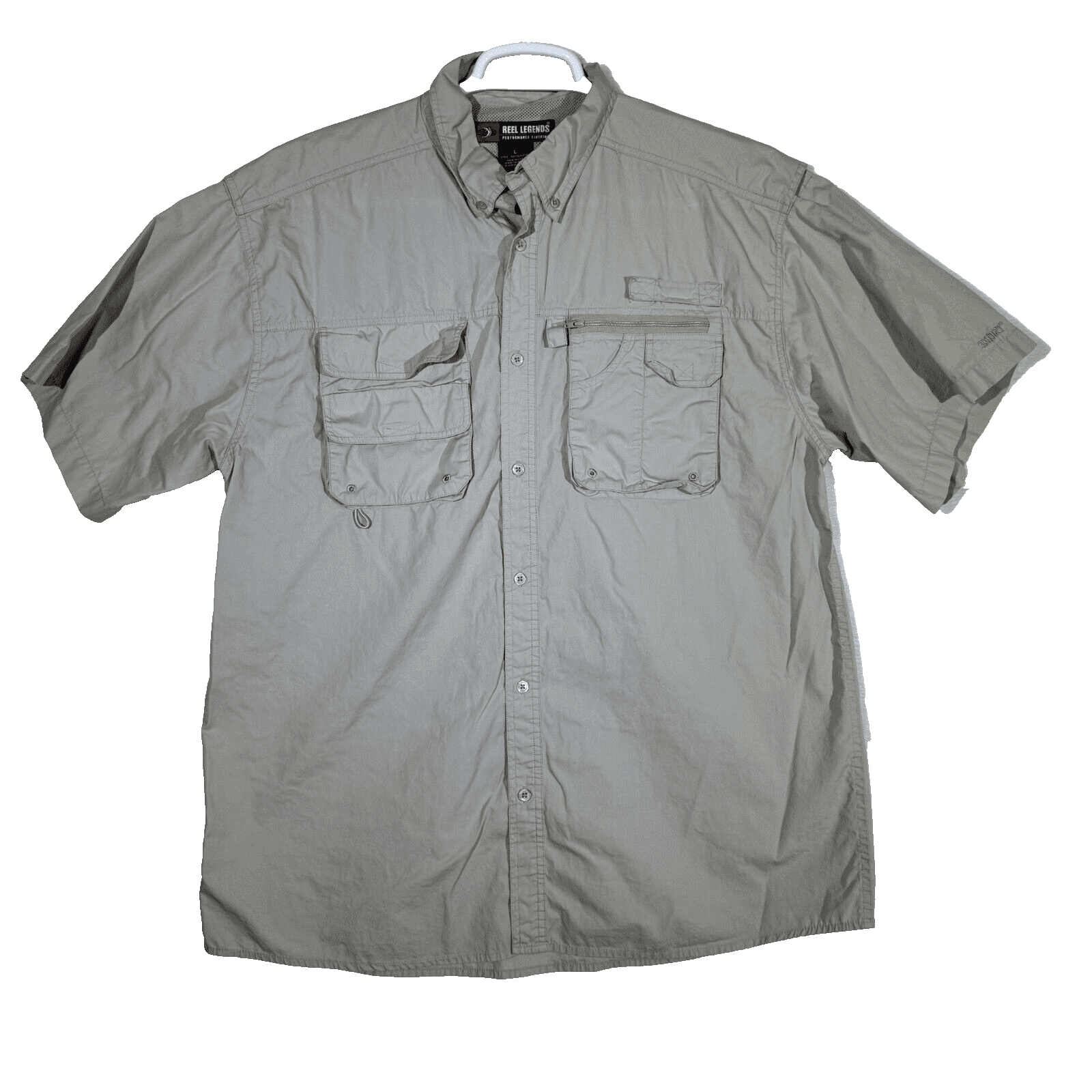 Reel Legends Men's Fishing Shirt Large Gray 100% Cotton Performance Vented Reel - Image 1