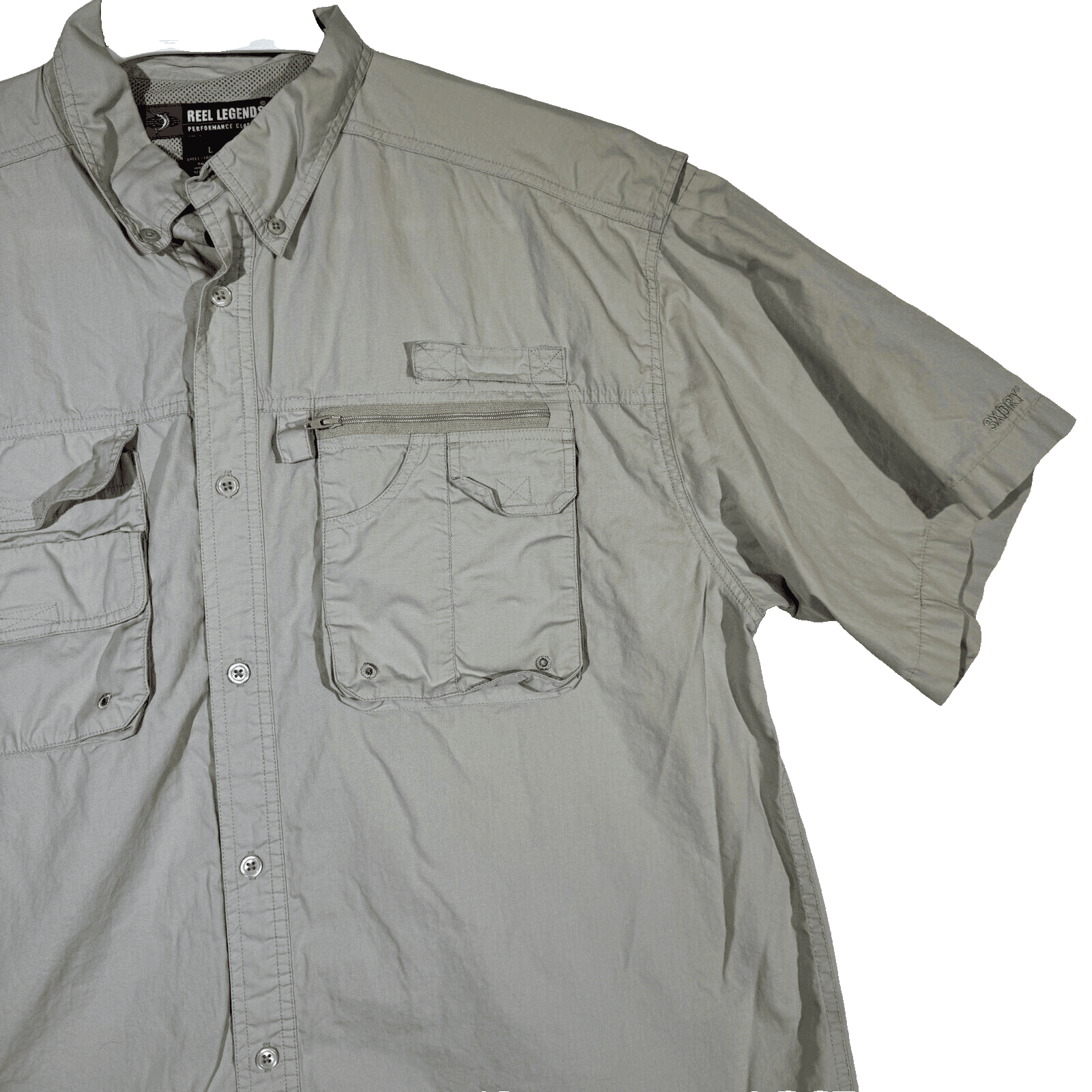 Reel Legends Men's Fishing Shirt Large Gray 100% Cotton Performance Vented Reel - Thumbnail 6