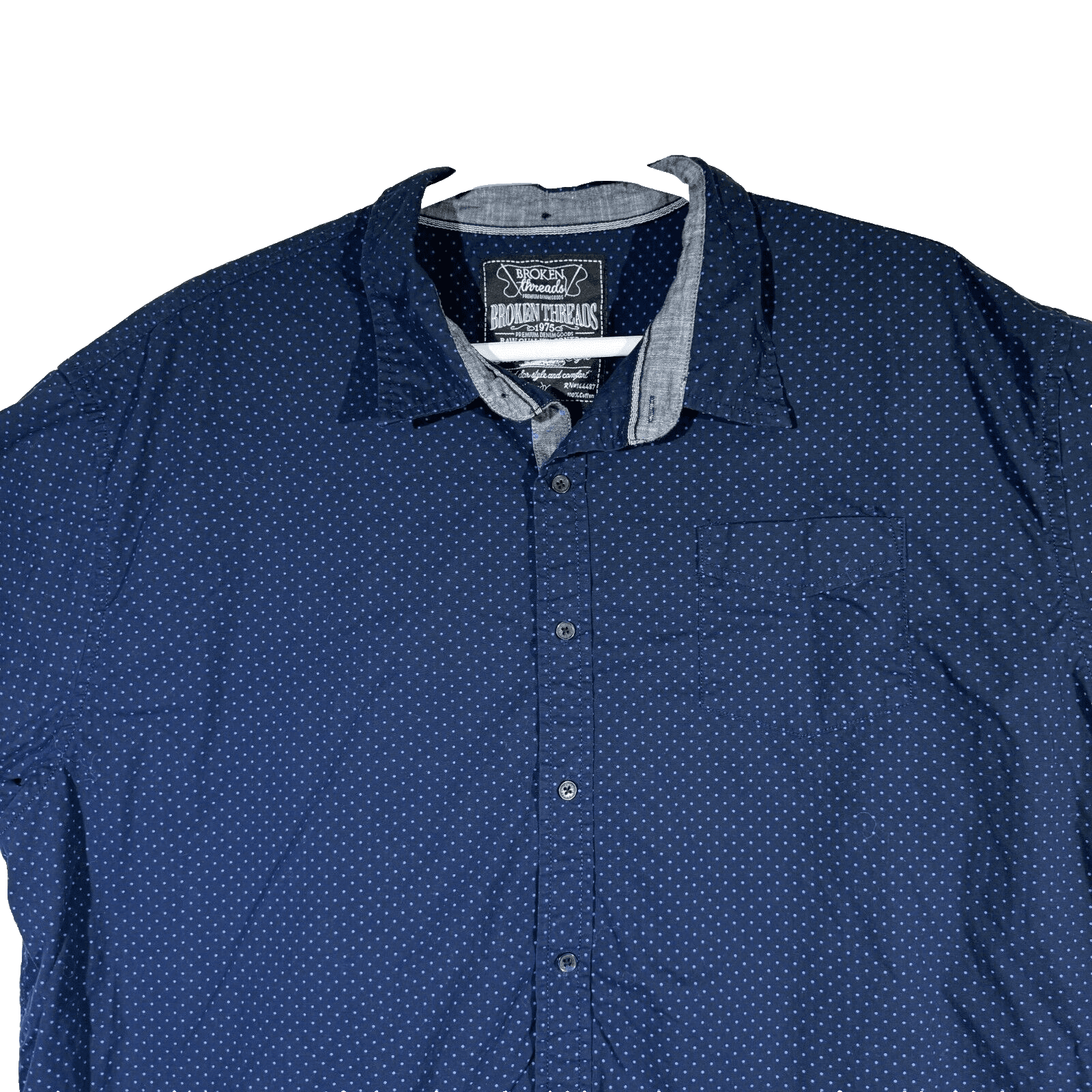 Broken Threads Men's Shirt 4XL Navy Blue Polka Dot Short Sleeve Button-Up Cotton - Thumbnail 5