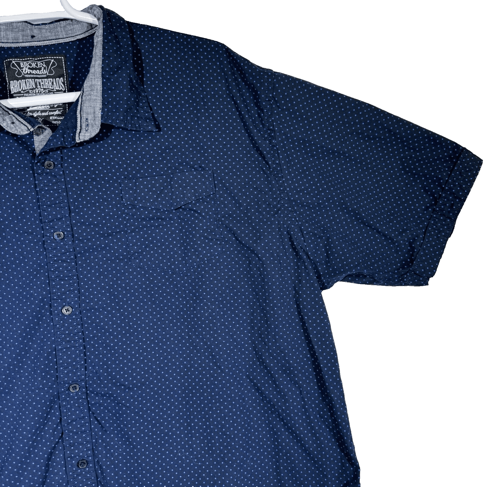 Broken Threads Men's Shirt 4XL Navy Blue Polka Dot Short Sleeve Button-Up Cotton - Thumbnail 6