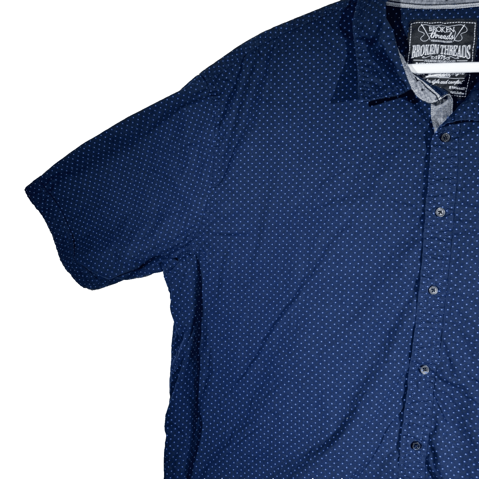 Broken Threads Men's Shirt 4XL Navy Blue Polka Dot Short Sleeve Button-Up Cotton - Thumbnail 4