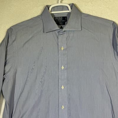 Polo Ralph Lauren Shirt Mens 17 32/33 Blue Stripe Regent Custom Fit Button Down - Thumbnail 5