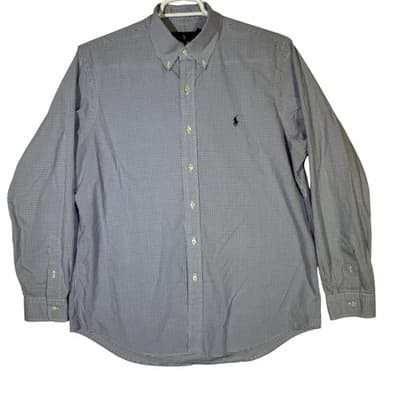 Ralph Lauren Shirt Mens XL Blue White Gingham Button Down Long Sleeve Stretch - Image 1