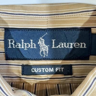 Ralph Lauren Shirt Mens Large Tan Striped Button Down Long Sleeve Custom Fit - Thumbnail 8