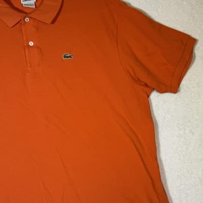 Lacoste Polo Shirt Mens 3XL Orange Pique Short Sleeve Crocodile Logo Cotton - Thumbnail 5