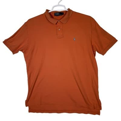 Polo Ralph Lauren Polo Shirt Mens Large Orange Blue Pony Logo Short Sleeve Golf - Image 1