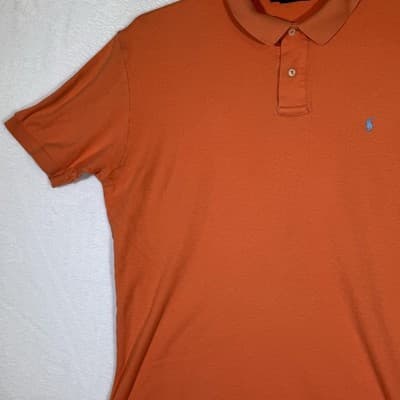 Polo Ralph Lauren Polo Shirt Mens Large Orange Blue Pony Logo Short Sleeve Golf - Thumbnail 3