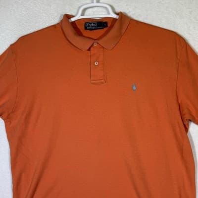 Polo Ralph Lauren Polo Shirt Mens Large Orange Blue Pony Logo Short Sleeve Golf - Thumbnail 4