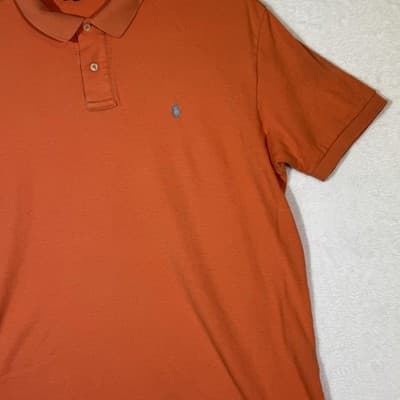 Polo Ralph Lauren Polo Shirt Mens Large Orange Blue Pony Logo Short Sleeve Golf - Thumbnail 5