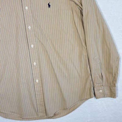 Ralph Lauren Shirt Mens Large Tan Striped Button Down Long Sleeve Custom Fit - Thumbnail 5