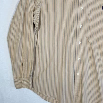 Ralph Lauren Shirt Mens Large Tan Striped Button Down Long Sleeve Custom Fit - Thumbnail 3