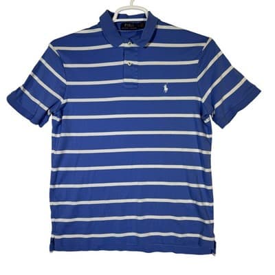 Polo Ralph Lauren Polo Shirt Mens Medium Blue White Striped Embroidered Pony - Image 1