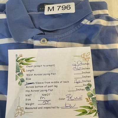 Polo Ralph Lauren Polo Shirt Mens Medium Blue White Striped Embroidered Pony - Thumbnail 13