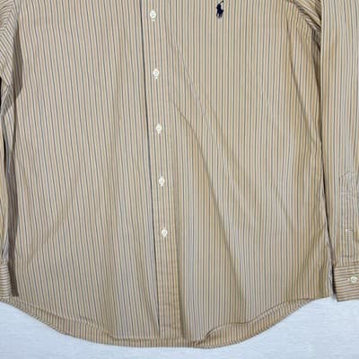 Ralph Lauren Shirt Mens Large Tan Striped Button Down Long Sleeve Custom Fit - Thumbnail 6