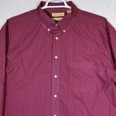 Roundtree & Yorke Gold Label Shirt Mens 2XL Red Check Button Down Non Iron - Thumbnail 4