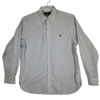 Ralph Lauren Shirt Mens 16.5 34/35 White Blue Stripe Non Iron Button Down Pony - Image 1