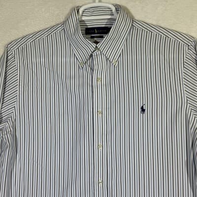 Ralph Lauren Shirt Mens 16.5 34/35 White Blue Stripe Non Iron Button Down Pony - Thumbnail 5