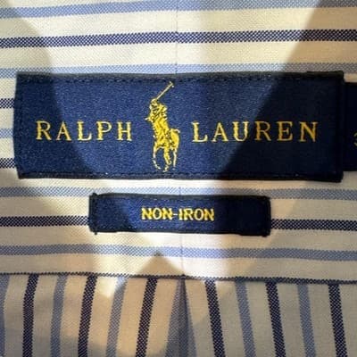 Ralph Lauren Shirt Mens 16.5 34/35 White Blue Stripe Non Iron Button Down Pony - Thumbnail 8