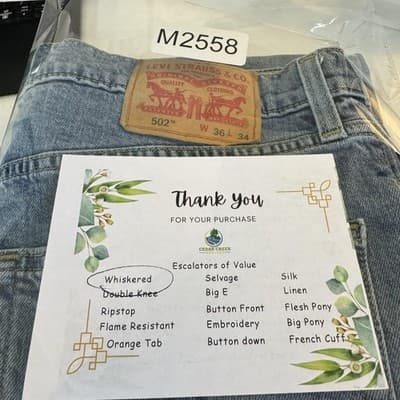 Levis 502 Jeans Mens 36x34 Blue Whiskered Taper Fit Stretch Denim Pants Modern - Thumbnail 8