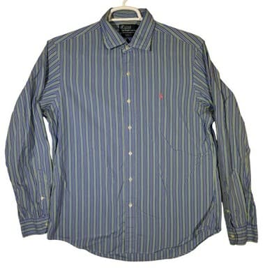 Polo Ralph Lauren Shirt Mens Large Blue Striped Stanton Custom Fit Button Down - Image 1