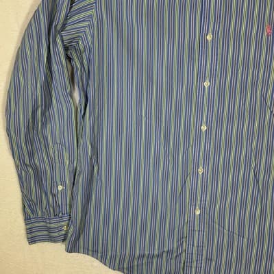 Polo Ralph Lauren Shirt Mens Large Blue Striped Stanton Custom Fit Button Down - Thumbnail 3