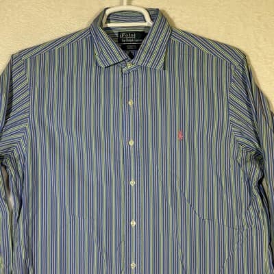 Polo Ralph Lauren Shirt Mens Large Blue Striped Stanton Custom Fit Button Down - Thumbnail 4