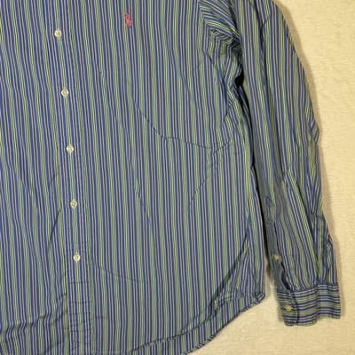 Polo Ralph Lauren Shirt Mens Large Blue Striped Stanton Custom Fit Button Down - Thumbnail 5