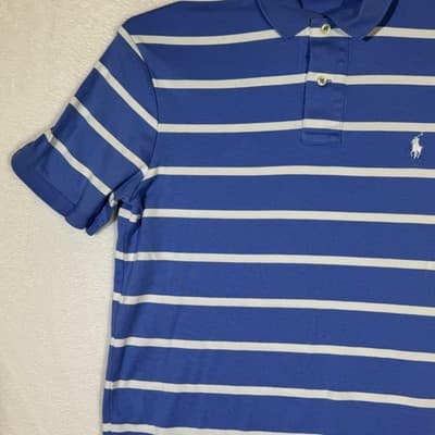 Polo Ralph Lauren Polo Shirt Mens Medium Blue White Striped Embroidered Pony - Thumbnail 3