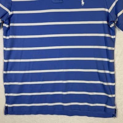 Polo Ralph Lauren Polo Shirt Mens Medium Blue White Striped Embroidered Pony - Thumbnail 6