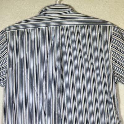Ralph Lauren Shirt Mens XL Blue Striped Button Down Custom Fit Short Sleeve Pony - Thumbnail 11