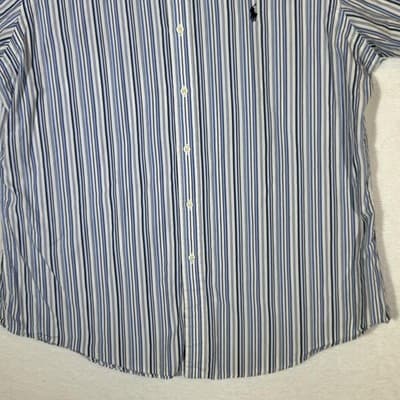 Ralph Lauren Shirt Mens XL Blue Striped Button Down Custom Fit Short Sleeve Pony - Thumbnail 6
