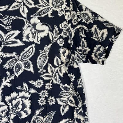 Polo Jeans Co Ralph Lauren Shirt Mens Medium Black White Hawaiian Rayon Floral - Thumbnail 10