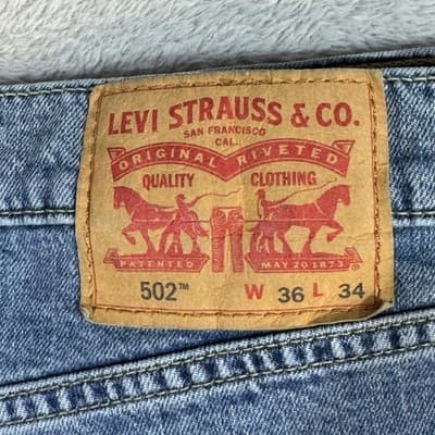 Levis 502 Jeans Mens 36x34 Blue Whiskered Taper Fit Stretch Denim Pants Modern - Thumbnail 3