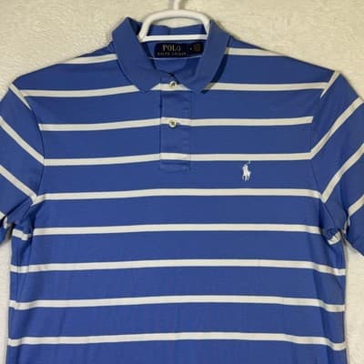 Polo Ralph Lauren Polo Shirt Mens Medium Blue White Striped Embroidered Pony - Thumbnail 4