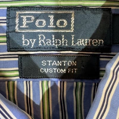 Polo Ralph Lauren Shirt Mens Large Blue Striped Stanton Custom Fit Button Down - Thumbnail 8