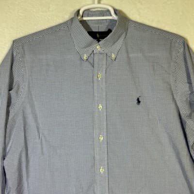 Ralph Lauren Shirt Mens XL Blue White Gingham Button Down Long Sleeve Stretch - Thumbnail 4