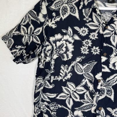 Polo Jeans Co Ralph Lauren Shirt Mens Medium Black White Hawaiian Rayon Floral - Thumbnail 3