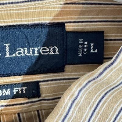 Ralph Lauren Shirt Mens Large Tan Striped Button Down Long Sleeve Custom Fit - Thumbnail 9