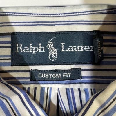Ralph Lauren Shirt Mens XL Blue Striped Button Down Custom Fit Short Sleeve Pony - Thumbnail 8