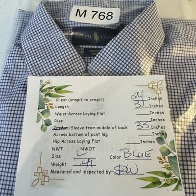 Ralph Lauren Shirt Mens XL Blue White Gingham Button Down Long Sleeve Stretch - Thumbnail 17