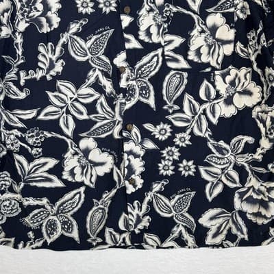 Polo Jeans Co Ralph Lauren Shirt Mens Medium Black White Hawaiian Rayon Floral - Thumbnail 6