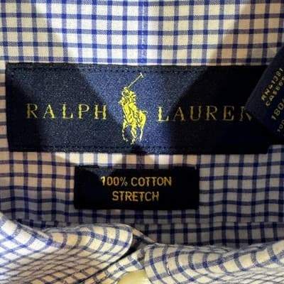 Ralph Lauren Shirt Mens XL Blue White Gingham Button Down Long Sleeve Stretch - Thumbnail 8