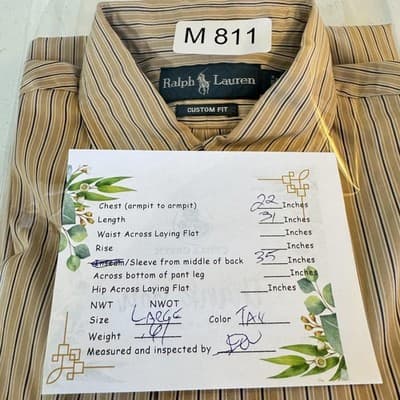 Ralph Lauren Shirt Mens Large Tan Striped Button Down Long Sleeve Custom Fit - Thumbnail 16