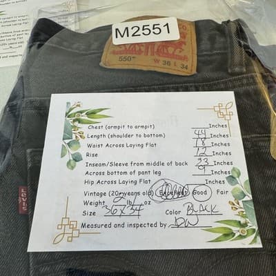 Levis 550 Jeans Mens 36x34 Black Relaxed Tapered Leg Denim Pants 100% Cotton - Thumbnail 9