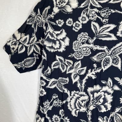 Polo Jeans Co Ralph Lauren Shirt Mens Medium Black White Hawaiian Rayon Floral - Thumbnail 8