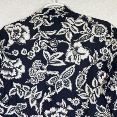 Polo Jeans Co Ralph Lauren Shirt Mens Medium Black White Hawaiian Rayon Floral - Thumbnail 9