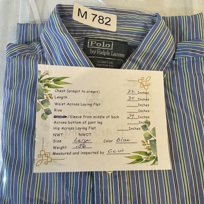 Polo Ralph Lauren Shirt Mens Large Blue Striped Stanton Custom Fit Button Down - Thumbnail 16