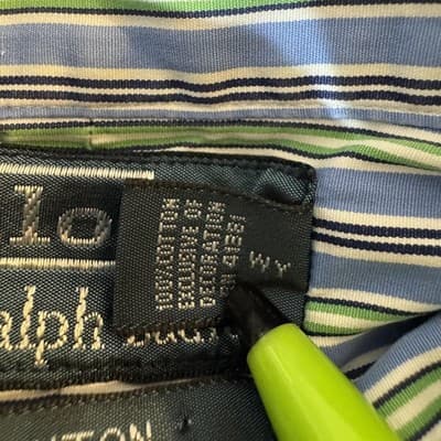 Polo Ralph Lauren Shirt Mens Large Blue Striped Stanton Custom Fit Button Down - Thumbnail 14