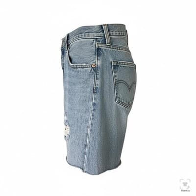 Levis 501 Premium Shorts Mens 32 Blue Distressed Cutoff Raw Hem Denim Button Fly - Thumbnail 2