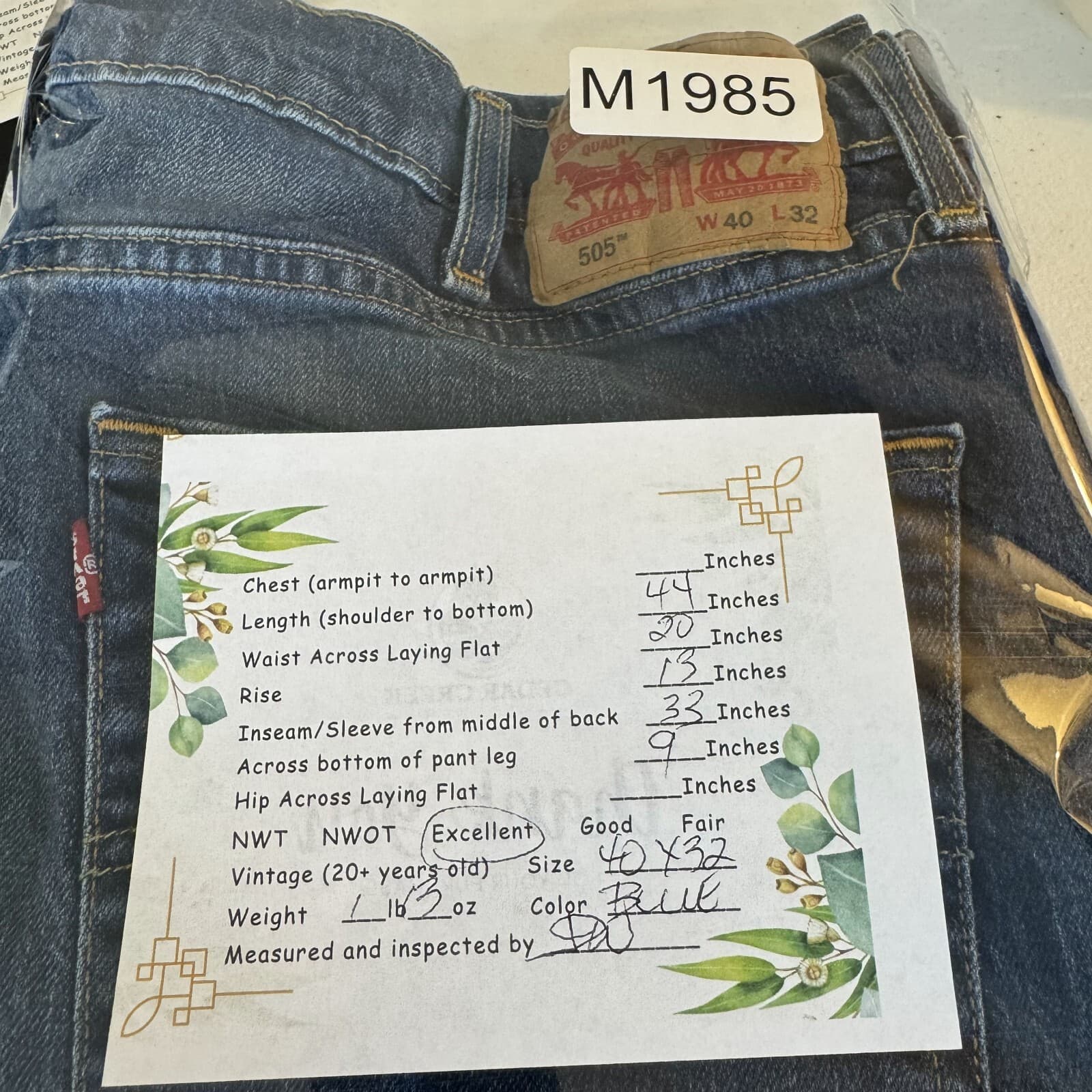 Levi’s 505 Men’s Jeans 40x32 Blue Denim Stretch Mid-Rise Regular Fit Zip Fly - Thumbnail 9